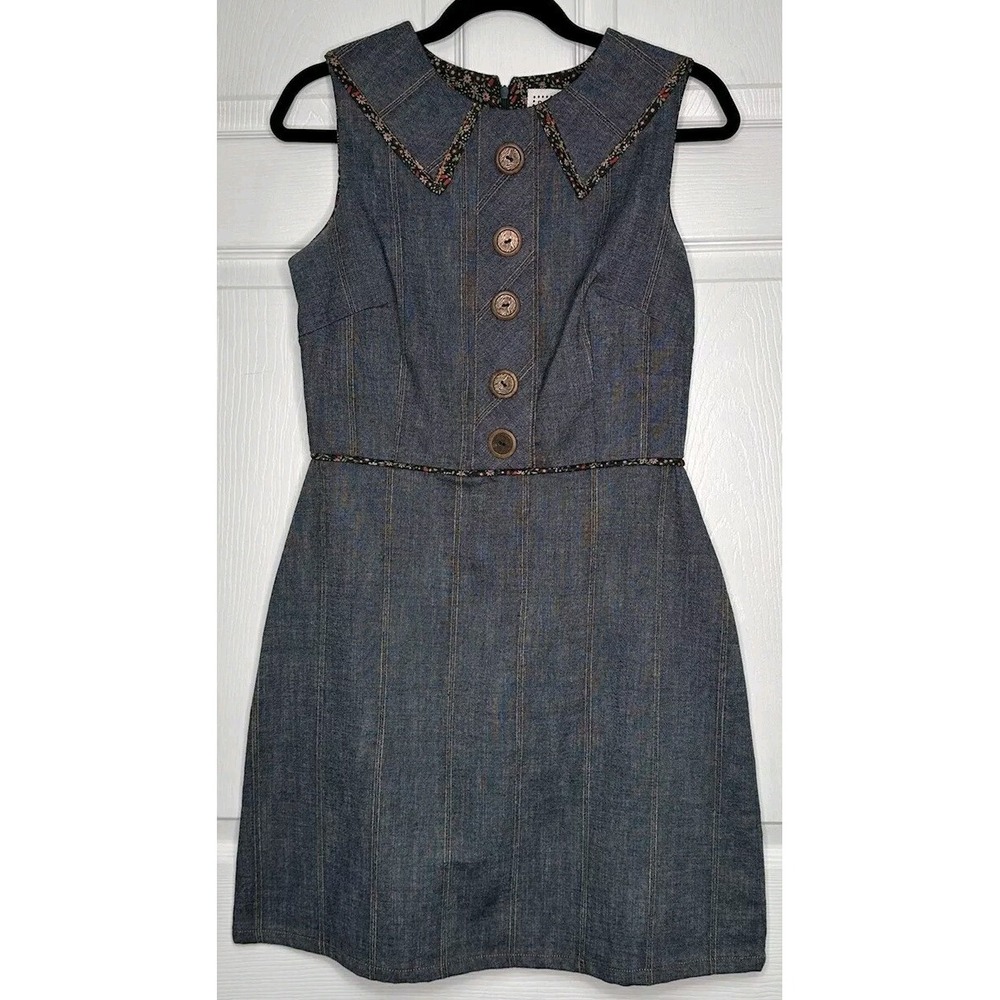 Vintage Dainty June Jean Womens 8 Mini Dress Fitted Fake Front Buttons Academia